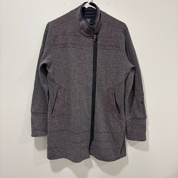 Title Nine Swacket Full Zip Jacket Sweater Tunic Wool Gray Purple Athleisure - Picture 1 of 11